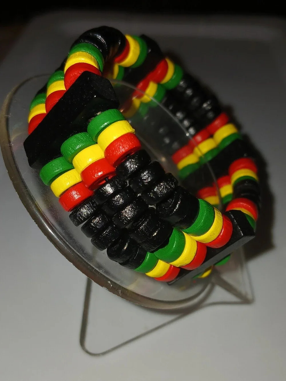 NWT Beaded Stretch Bracelet with Red, Yellow, Green & Black Accent